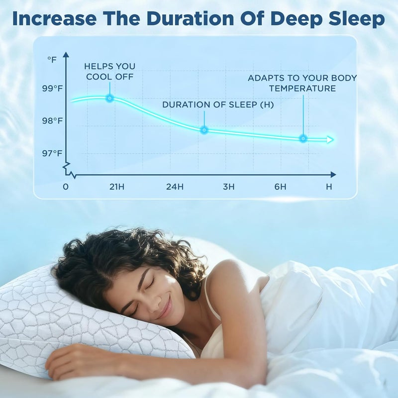 SUPA MODERN Cooling Bed Pillows Queen Size Set of 2, Shredded Memory Foam Pillows for Sleeping, Adjustable Firm Pillow for Side Back Stomach Sleepers, Gel Cool Pillow for Hot Sleepers Neck Support - Image 5