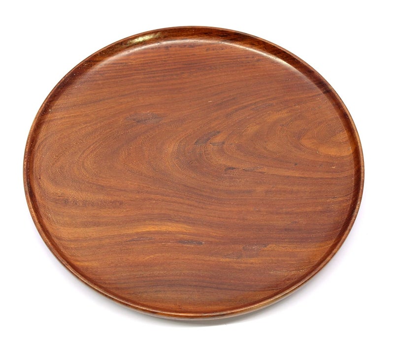 KLEO Wooden Dinner Set Decorative Plates Dinner Thali Set - Plate Glass 2 Bowls and Spoon - Wood - 12" inch Dia. - Brown - Image 3