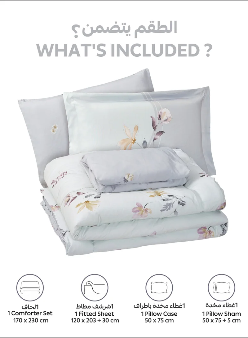 Donetella Bedding Comforter Set Single Size, 4-Pcs Bed Set Fits 120x200 Cms -Printed Bedding Set-All Season- Brushed Microfiber (طقم مفرش سرير فندقي)