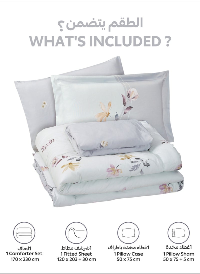 Donetella Bedding Comforter Set Single Size, 4-Pcs Bed Set Fits 120x200 Cms -Printed Bedding Set-All Season- Brushed Microfiber (طقم مفرش سرير فندقي)  - Image 3