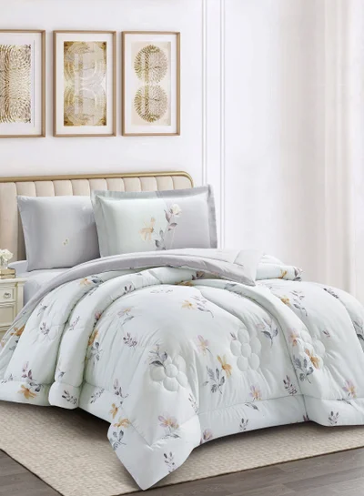 Donetella Bedding Comforter Set Single Size, 4-Pcs Bed Set Fits 120x200 Cms -Printed Bedding Set-All Season- Brushed Microfiber (طقم مفرش سرير فندقي)