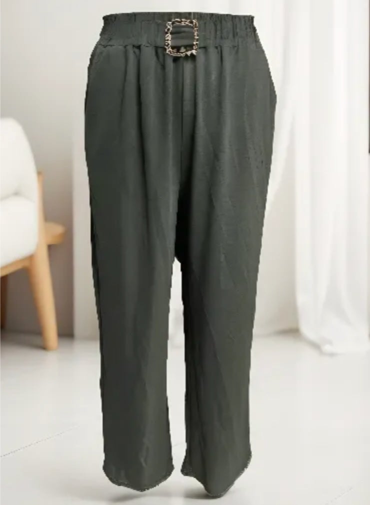 بنطلون مستقيم للنساء بنطلون فضفاض غير رسمي واسع الساق مع جيب مقاس مجاني - Image 1