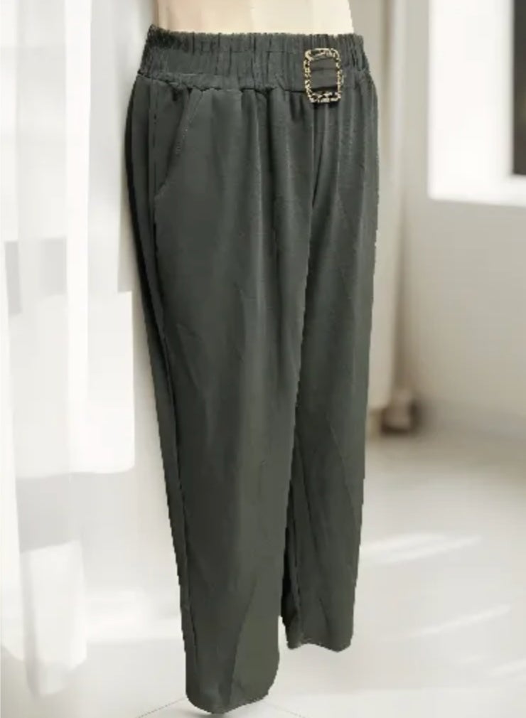 بنطلون مستقيم للنساء بنطلون فضفاض غير رسمي واسع الساق مع جيب مقاس مجاني - Image 2