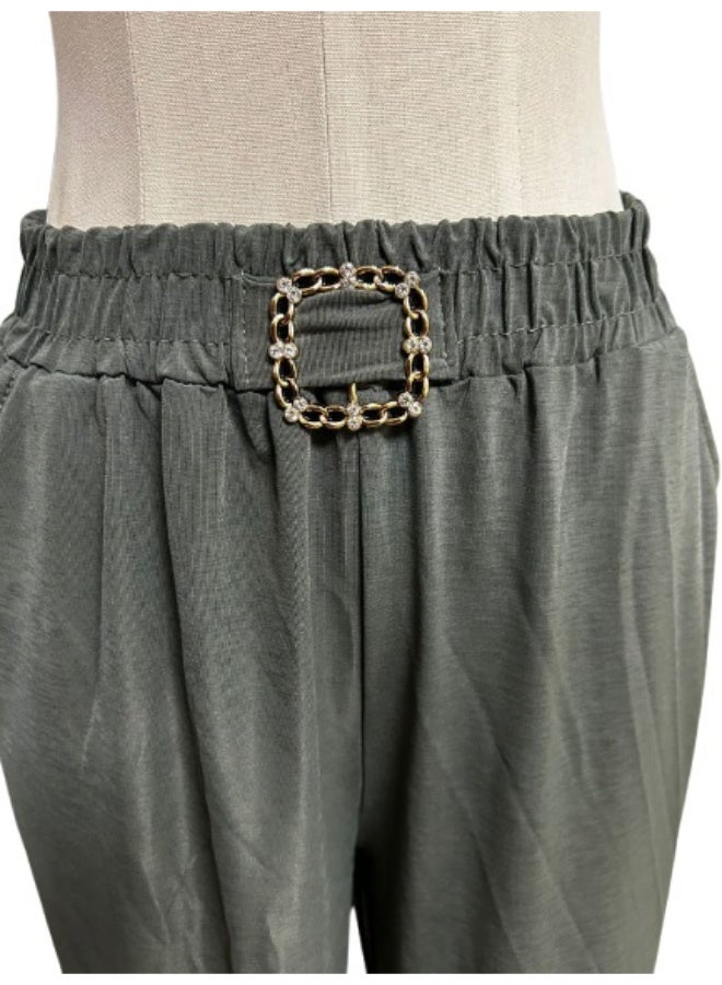 بنطلون مستقيم للنساء بنطلون فضفاض غير رسمي واسع الساق مع جيب مقاس مجاني - Image 3