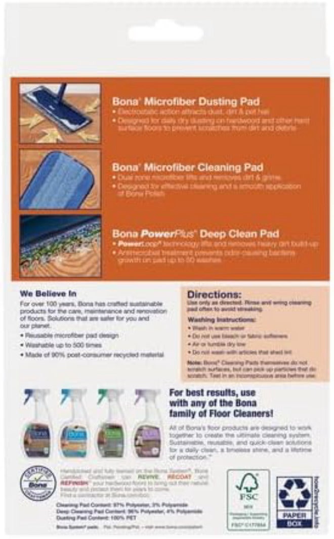 BONA MICROFIBER CLEANING PADS 4 X 15 INCHES 3 PACK MULTICOLOR Trendy versatile build - Image 2