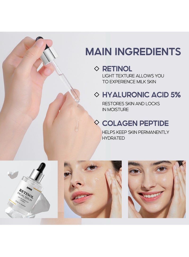 سوماكس سيروم الوجه بالريتينول بحمض الهيالورونيك وفيتامين سي ، مصل الريتينول المضاد للشيخوخة لإصلاح البشرة ، مصل الريتينول للوجه ، يقلل من التجاعيد والخطوط الدقيقة ، سيروم الوجه للبقع العمرية للنساء والرجال 45 مل - Image 4
