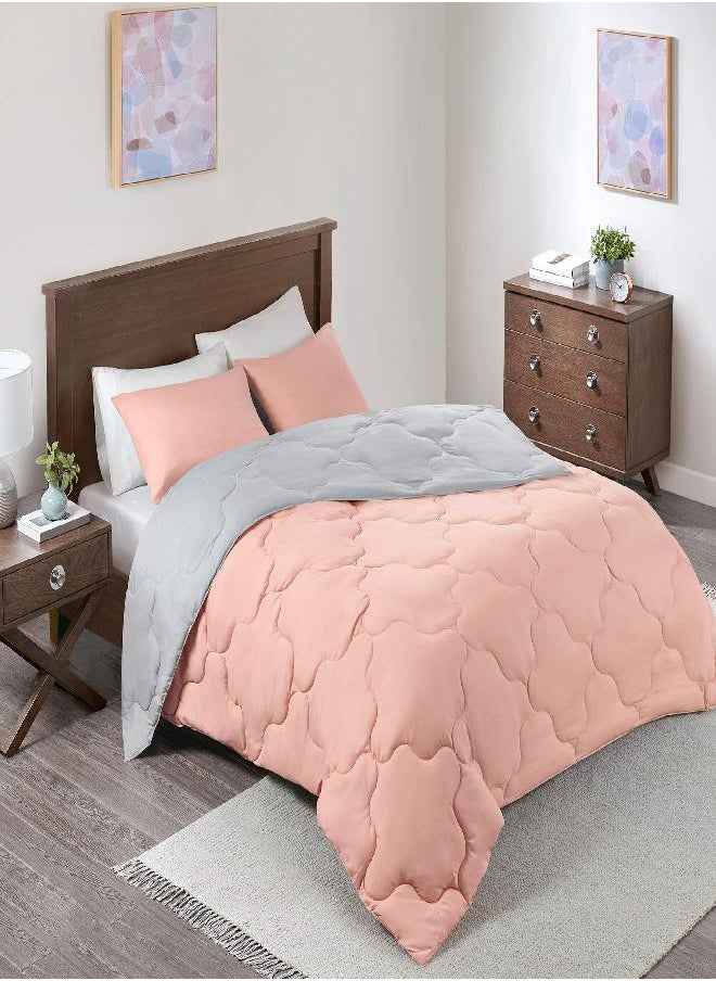Comfort Spaces Comfort Spaces Vixie Reversible Comforter Set - Trendy Vibrant Color with Geometric Quilted Cover, Lightweight All Season Down Alternative Cozy Bedding, Sham, Coral/Gray, Full/Queen 3 piece 