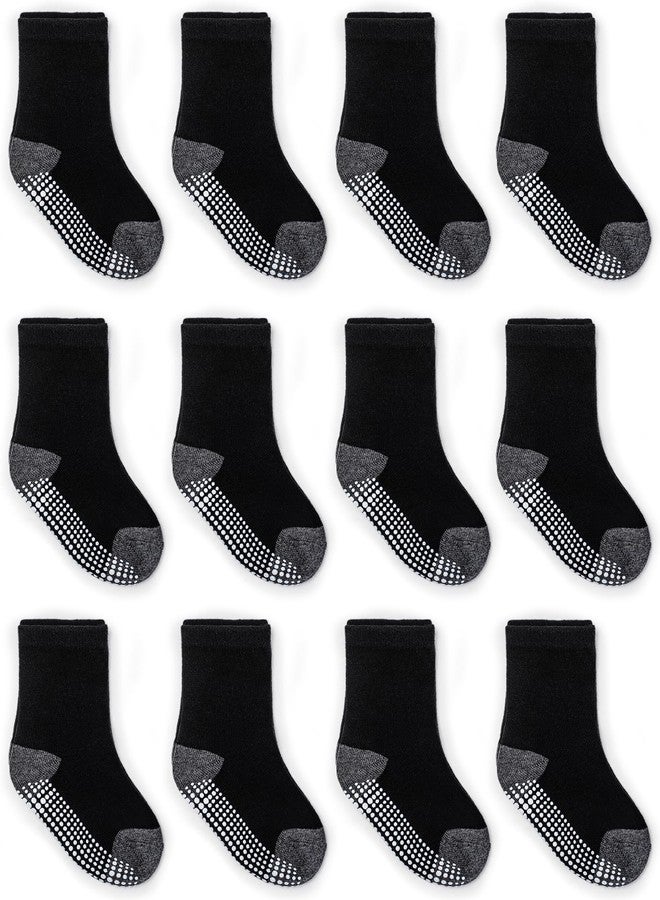 جوارب ZAPLES للأطفال الرضع والصغار، مانعة للانزلاق، بنعل مضاد للانزلاق، لون أسود سادة - 12 زوجًا، مقاس 12-3 سنوات