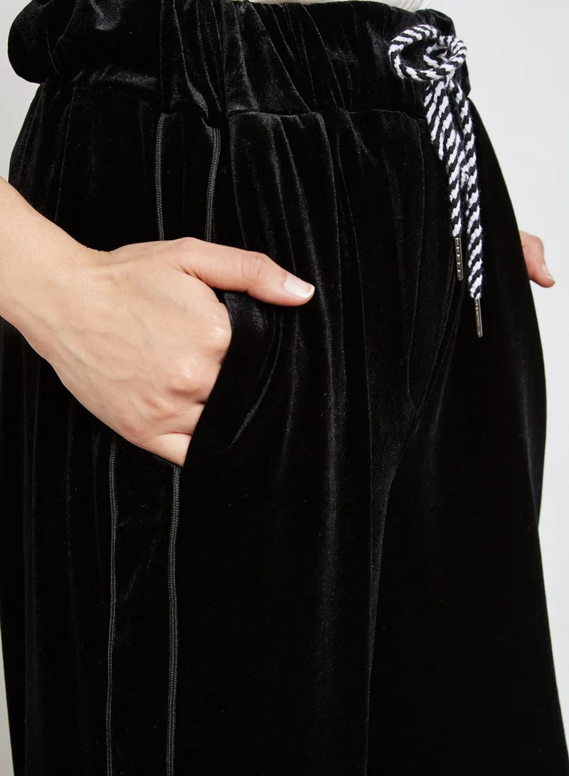 Ginger Side Paneled Wide Leg Velvet Jogger Pants