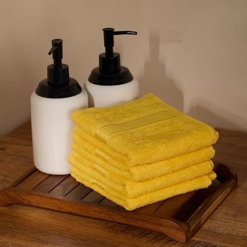 KOPA Quick Dry 100% Cotton Soft Terry Towel -4pc Face Towel (d'ross) | Quick Dry 100% Cotton | Super Absorbent, Lightweight, Odour Free - for Men, Women, Kids Solid-Yellow - Image 3