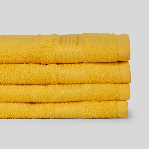 KOPA Quick Dry 100% Cotton Soft Terry Towel -4pc Face Towel (d'ross) | Quick Dry 100% Cotton | Super Absorbent, Lightweight, Odour Free - for Men, Women, Kids Solid-Yellow - Image 4