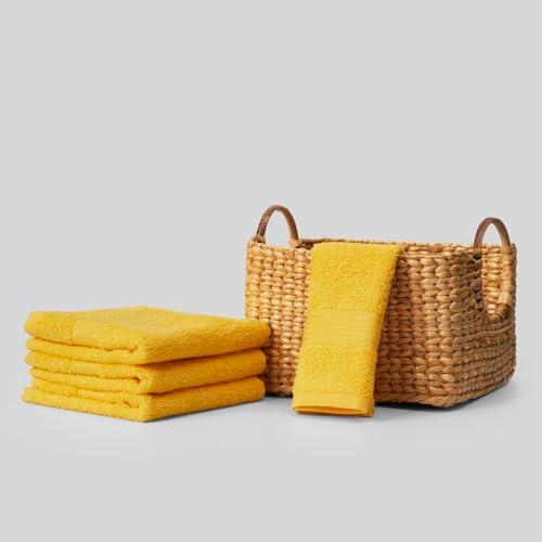 KOPA Quick Dry 100% Cotton Soft Terry Towel -4pc Face Towel (d'ross) | Quick Dry 100% Cotton | Super Absorbent, Lightweight, Odour Free - for Men, Women, Kids Solid-Yellow - Image 1