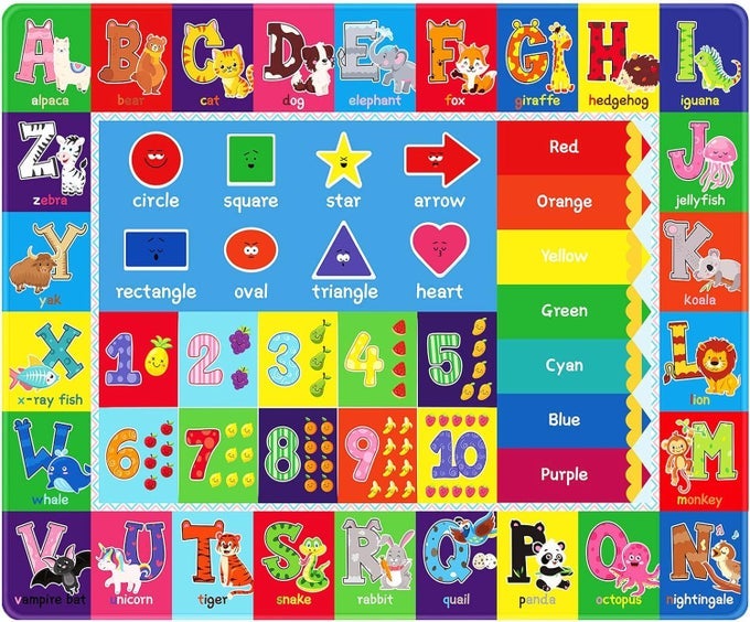 KIDS PLAY RUG FOR PLAYROOM KID PLAY MAT ABC EDUCATIONAL AREA RUG TODDLER BABY PLAYROOM MAT ALPHABET ANIMAL SOFT NONSLIP KIDS RUG CARPET FOR BOY GIRL BEDROOM 472X315 INCH BLUE