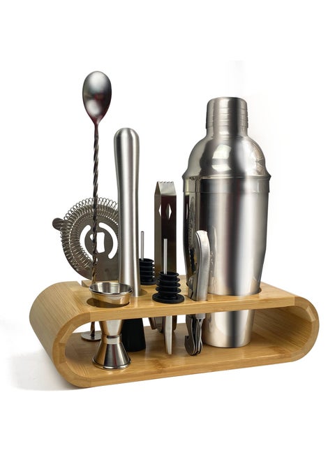 11-Piece Bar Tool Set with Stylish Bamboo Stand-Perfect Home Bartending Kit and Martini Cocktail Shaker Set For an Awesome Drink Mixing Experience