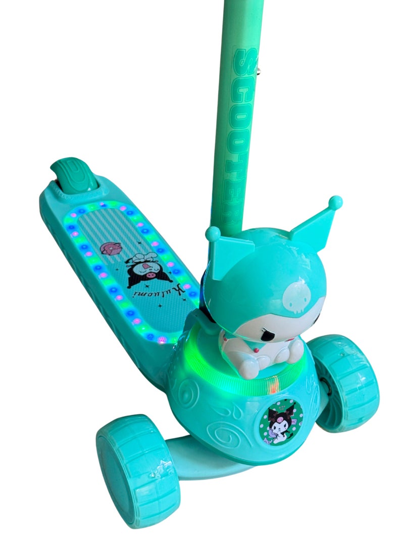سكوتر أطفال ثلاثي العجلات بارتفاع قابل للتعديل – موسيقى وإضاءات LED – تصميم كيرومي لطيف – متين وآمن للأطفال – مناسب من 3 إلى 12 سنة - Image 2