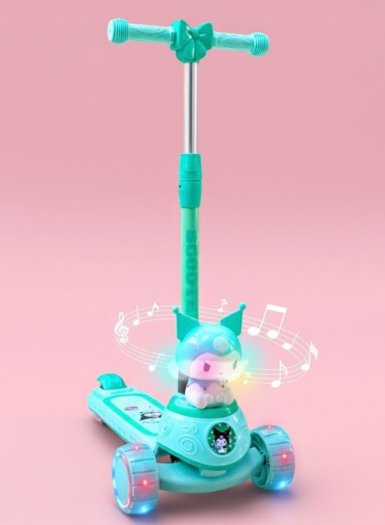 سكوتر أطفال ثلاثي العجلات بارتفاع قابل للتعديل – موسيقى وإضاءات LED – تصميم كيرومي لطيف – متين وآمن للأطفال – مناسب من 3 إلى 12 سنة - Image 1