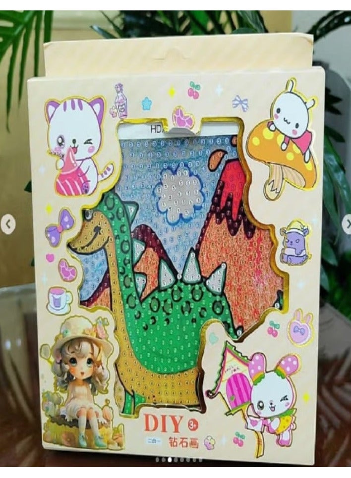 مجموعة الرسم الماسي للأطفال لتنمية مهارات التركيز والصبر وتحسين التنسيق البصري مع إطار (ديناصور) - Image 1