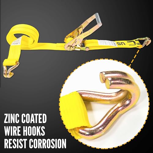 US Cargo Control Wire Hook Ratchet Strap, 2 Inch x 50 Foot, 10,000 LBS Break Strength, Heavy Duty Extra Long Ratchet Strap with Double J Hooks for Trucks, Trailers, and Hay Hauling - Image 2