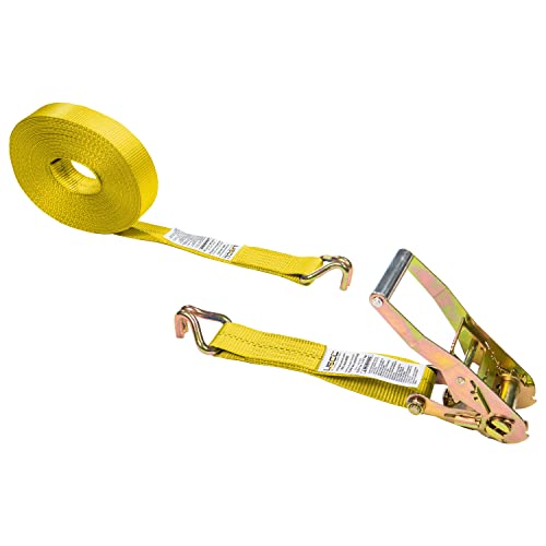 US Cargo Control Wire Hook Ratchet Strap, 2 Inch x 50 Foot, 10,000 LBS Break Strength, Heavy Duty Extra Long Ratchet Strap with Double J Hooks for Trucks, Trailers, and Hay Hauling - Image 1