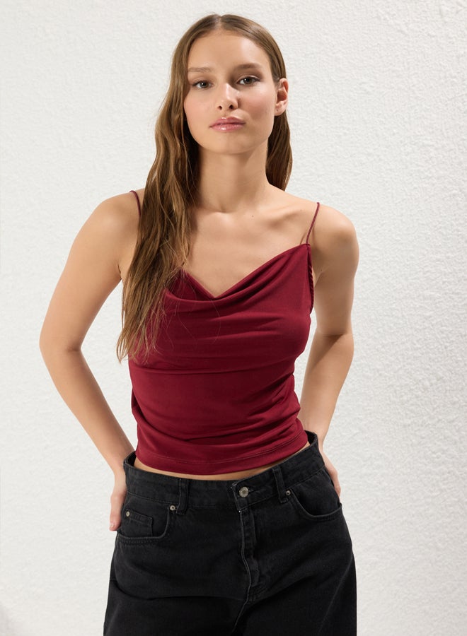 trendyol Claret Red Fitted/Body Fitted Cowl Neck Flexible Knitted Blouse - Image 1