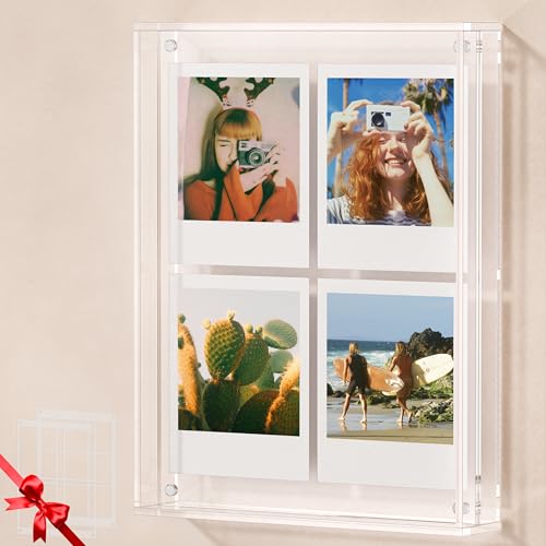 WINKINE Wall Polaroid Frame for i-Type/600/SX-70 Films, Photo Collage Frame 8" x 10.2", Tabletop Acrylic Instant-Print Picture Frames for Photos, Floating Pressed Flower Art Display - Image 1