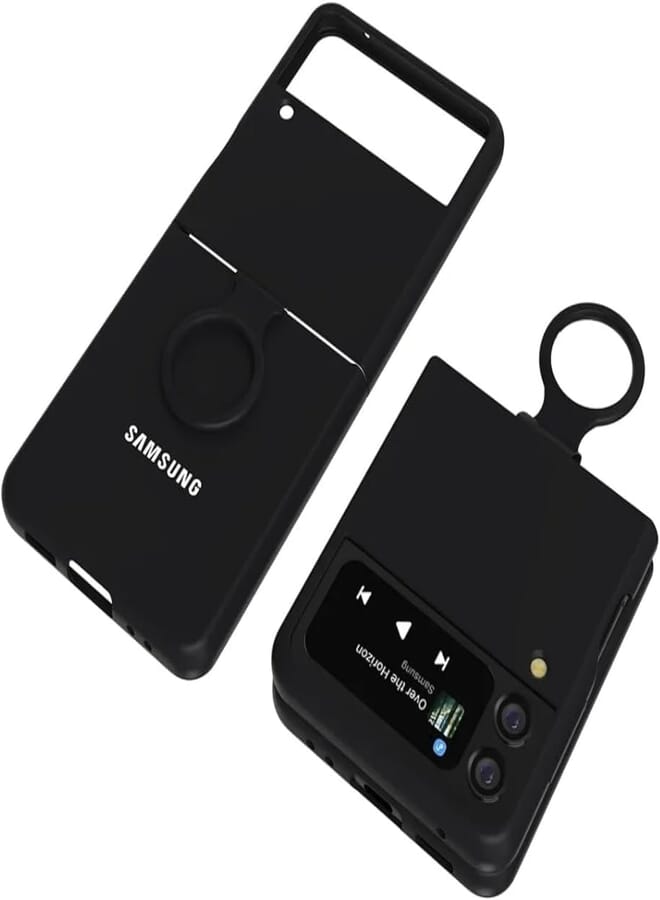 Next Next Store Fashion Strong Hard Protective Folding Case Compatible For SamsungGalaxy Z Flip 4 With Finger Ring Holder (Black)