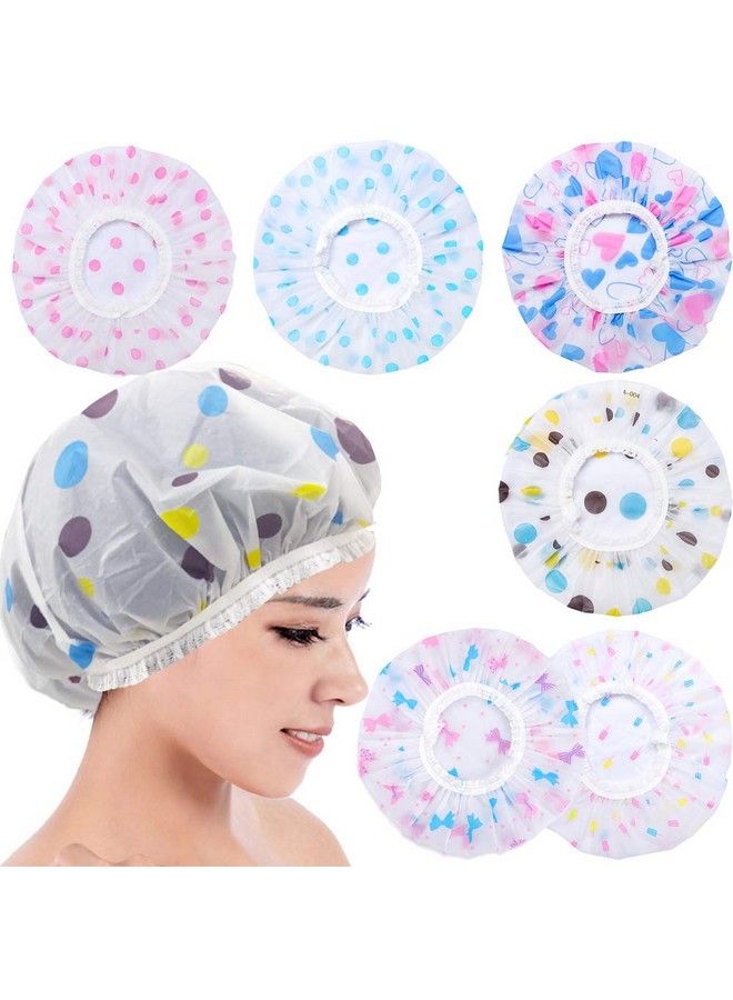 Etercycle Kantareshwer™6 Pcs Shower Caps Etercycle Reusable Elastic Waterproof Bathing Hair Cap With Lace Elastic Band For Women Beauty Hair Spa Home Hotel Travel Use - Image 1