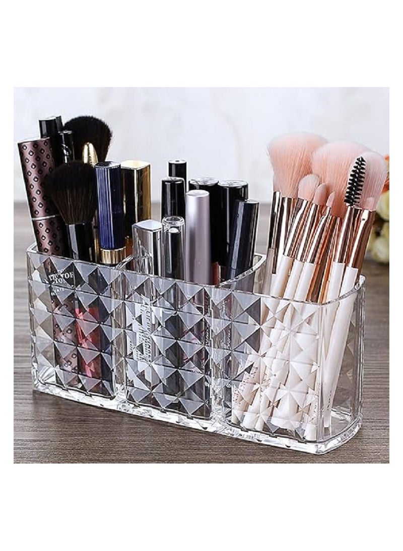 Makeup Brush Organizer - 3 Slots Made of Crystal Acrylic for Storing Cosmetics, Mascara, Eyebrow Pencil for Office, Bedroom, Bathroom - Image 1