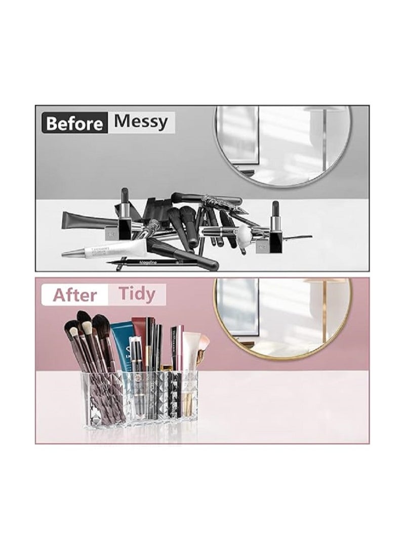 Makeup Brush Organizer - 3 Slots Made of Crystal Acrylic for Storing Cosmetics, Mascara, Eyebrow Pencil for Office, Bedroom, Bathroom - Image 3