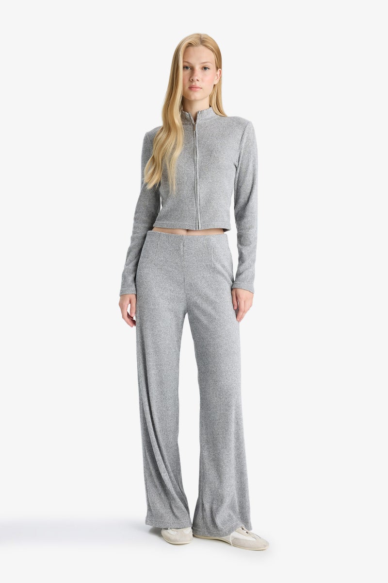 DeFacto Grey Woman Turtleneck Zip-Up Cardigan Casual - Image 2