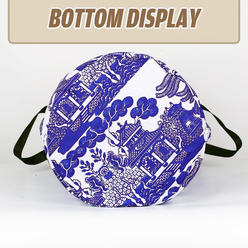 NUTAINLA Blue White Porcelain Laundry Basket Chinoiserie Foldable Oxford Cloth Funny Tote Bag Laundry Hamper Clothes Storage Bucket Organizer For Bathroom/Laundry Storage/Bedroom17.7x13.7 Inch - Image 4