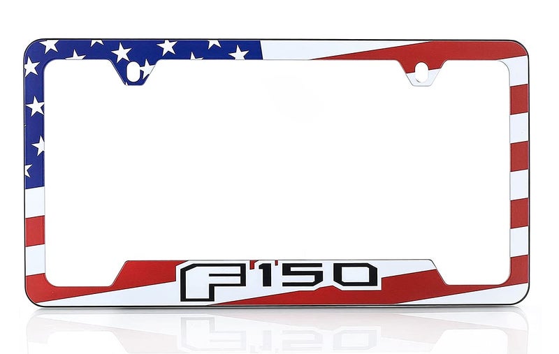 Ford F150 American Flag Patriotic Red White Blue UV Printed Metal License Plate Frame