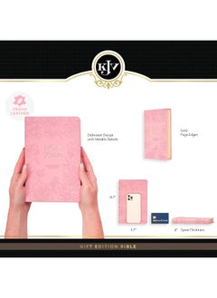 KJV Holy Bible, Gift Edition King James Version, Faux Leather Flexible Cover, Light Pink Floral  - Image 4