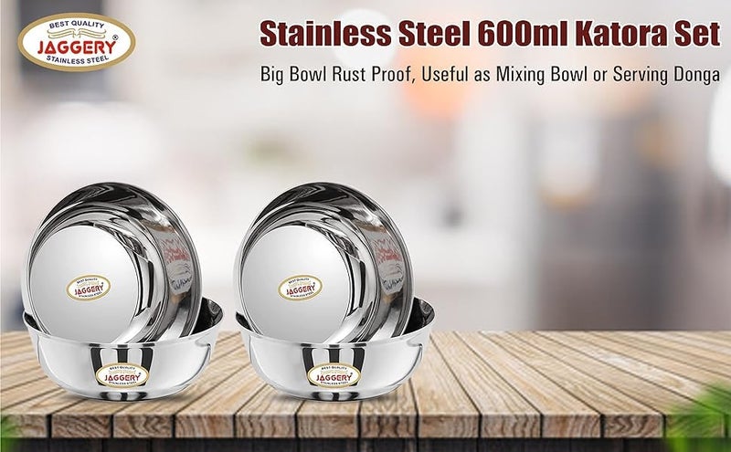 JAGGERY Stainless Steel Katora Set,Big Bowl Rust Proof,Useful as Mixing Bowl or Serving Donga (Pack of 4, 1000 ml) - Image 5