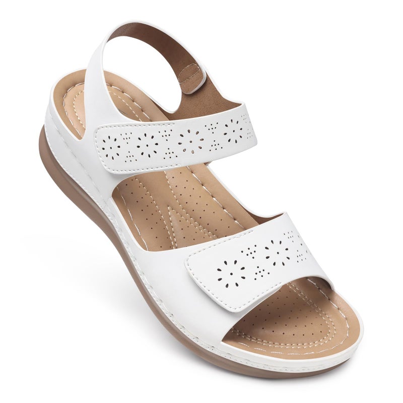 SHIBEVER White Flat Sandals for Woman: Comfortable Dressy Flats Sandals Women 2026 Open Toe Ankle Strap Walking Shoes Summer Casual - Image 1