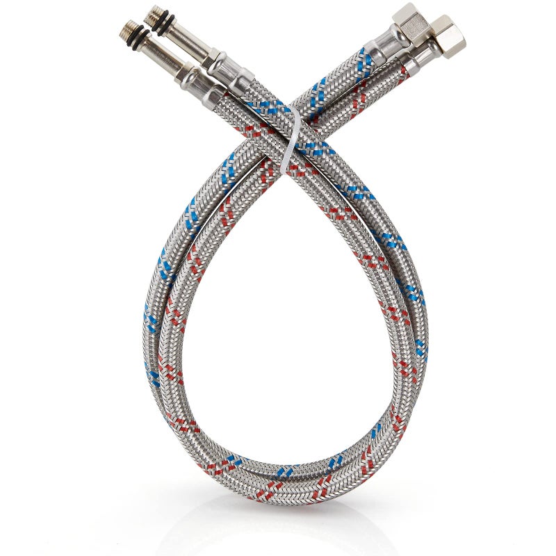 Midanya 32Inch Long Faucet Connector Braided Stainless Steel Supply Hose 38Inch Female Compression Thread x M10 Male Connector x 2 Pcs 1 Pair
