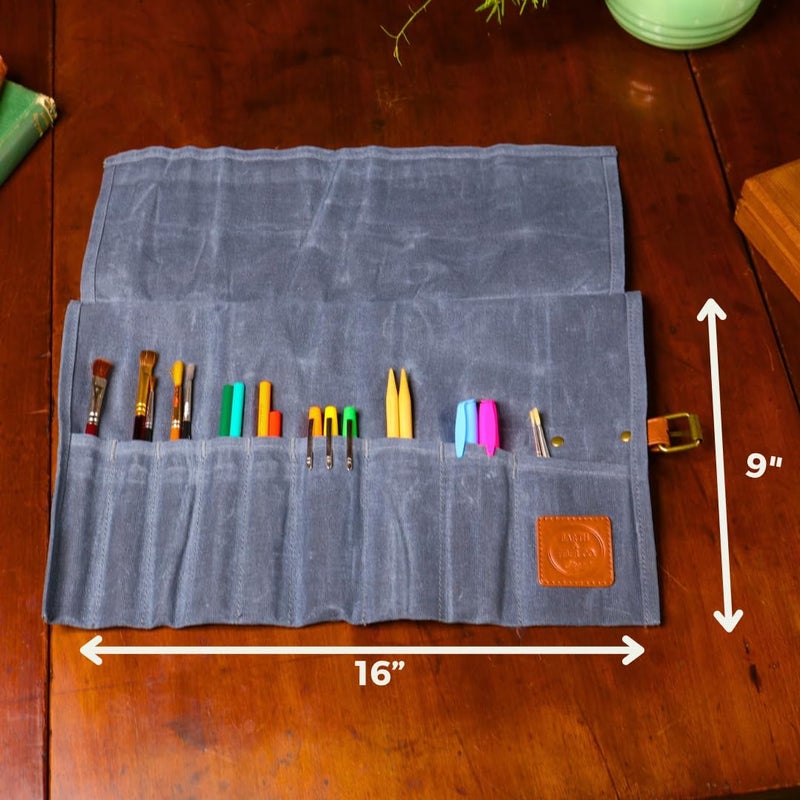 Earth & Fiber Co. Compact Waxed Canvas Paint Brush Holder - Portable Art Bag for Painting & Drawing - Art Supplies Organizer - Storage Roll Bag for Artists - Image 4