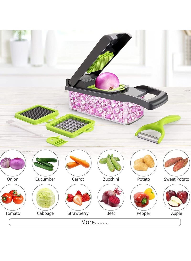 ELTRAZONE NEW Vegetable Chopper – Multifunctional 13-in-1 Food Chopper, Onion Chopper, Vegetable Slicer, Dicer, Cutter, 8 Blades, Colander Basket & Container for Salad, Potato, Carrot, Veggie Prep - Image 4