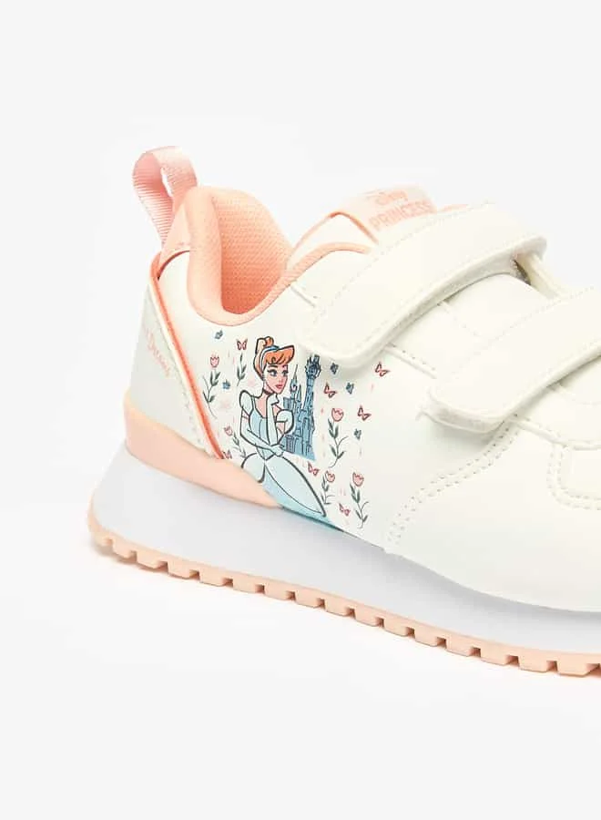Disney Girls Cinderella Print Sneakers with Hook and Loop Closure