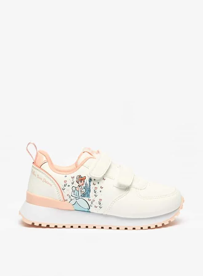 Disney Girls Cinderella Print Sneakers with Hook and Loop Closure