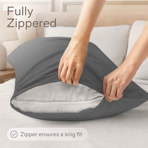 Niagara Sleep Solution حماة وسائد فائقة النعومة بسحاب بحجم قياسي - مجموعة من 4 أغطية وسائد قابلة للتنفس - حماية 100% ضد البقع والغبار والأوساخ - قابلة للغسل في الغسالة (رمادي) - Image 3