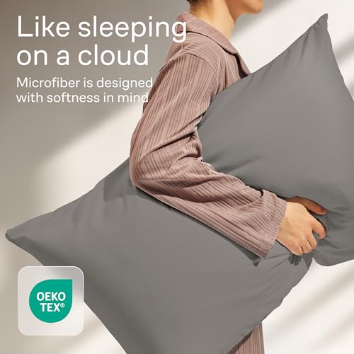 Niagara Sleep Solution حماة وسائد فائقة النعومة بسحاب بحجم قياسي - مجموعة من 4 أغطية وسائد قابلة للتنفس - حماية 100% ضد البقع والغبار والأوساخ - قابلة للغسل في الغسالة (رمادي) - Image 4