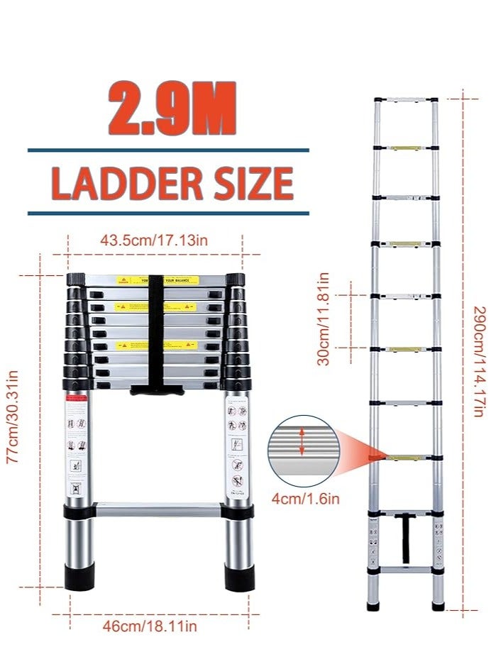 Telescopic Ladder 2.9M/9.5FT Multi-Purpose Aluminium Extendable ladders Adjustable Height Loft Ladder Portable Sturdy Folding Ladder for Replace Window Roof Repair - Image 4
