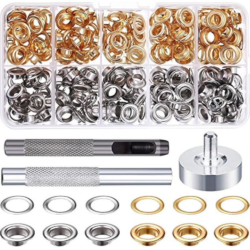 1/4 Inch Grommet Kit 100 Sets Grommets Eyelets with 3 Pieces Install Tool Kit, 2 Colors - Image 1