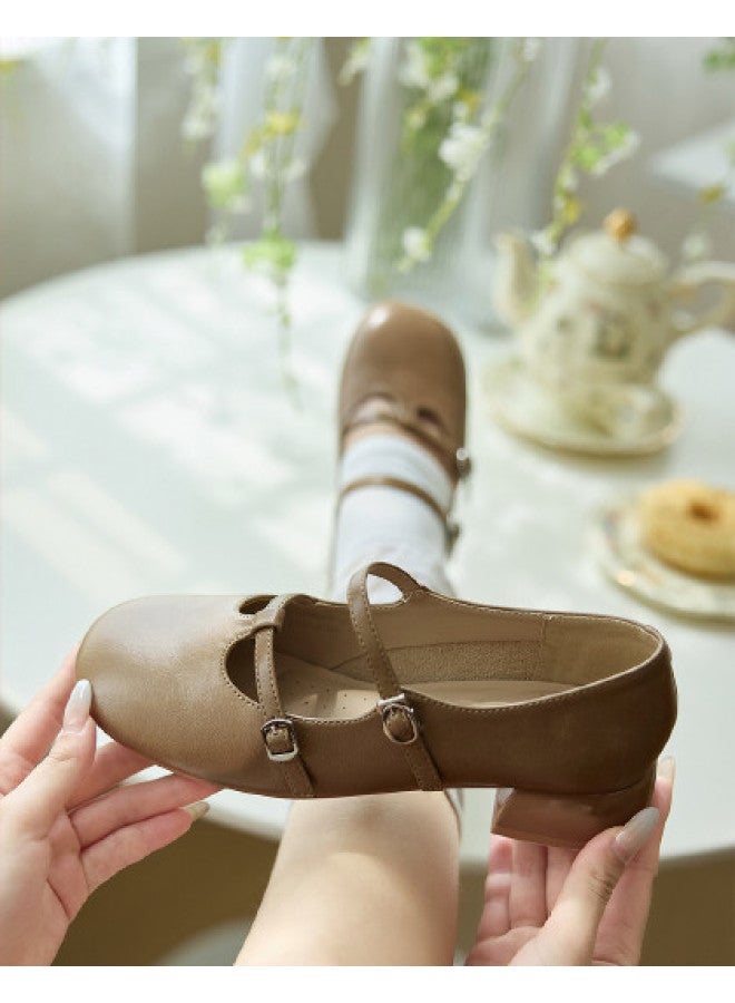 YEARCON أحذية ماري جين بحزام T، 2025 ربيع/خريف جديد ريترو بحزام مزدوج وسماكة كعب عريض للأعمال والتنقل للنساء - Image 1