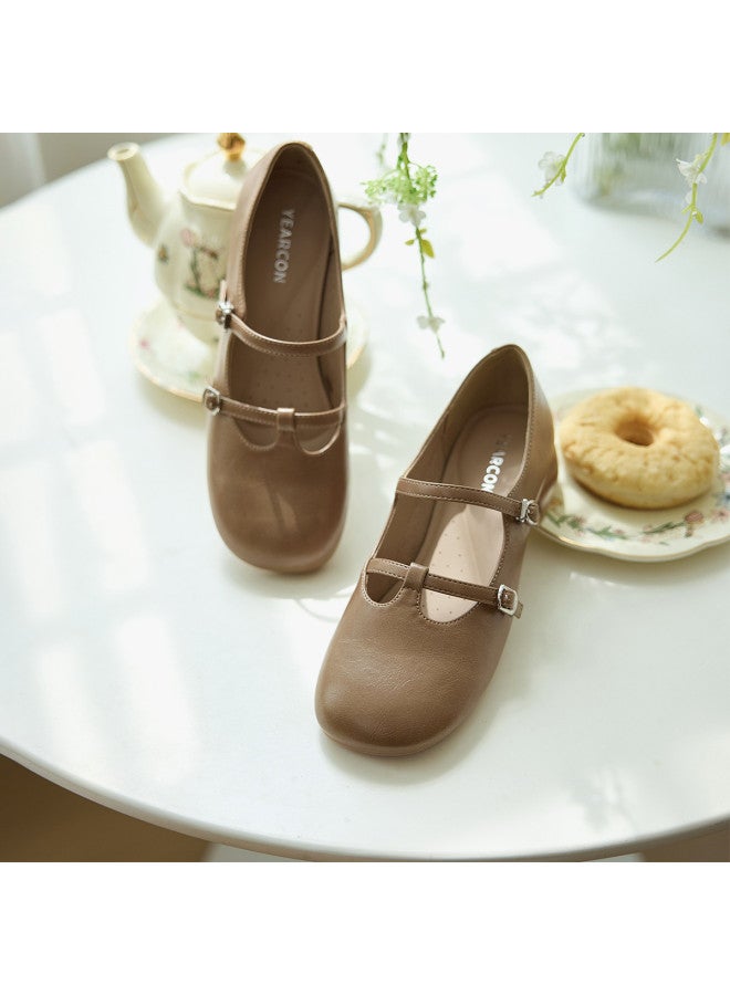 YEARCON أحذية ماري جين بحزام T، 2025 ربيع/خريف جديد ريترو بحزام مزدوج وسماكة كعب عريض للأعمال والتنقل للنساء - Image 5