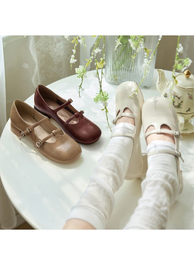 YEARCON أحذية ماري جين بحزام T، 2025 ربيع/خريف جديد ريترو بحزام مزدوج وسماكة كعب عريض للأعمال والتنقل للنساء - Image 4