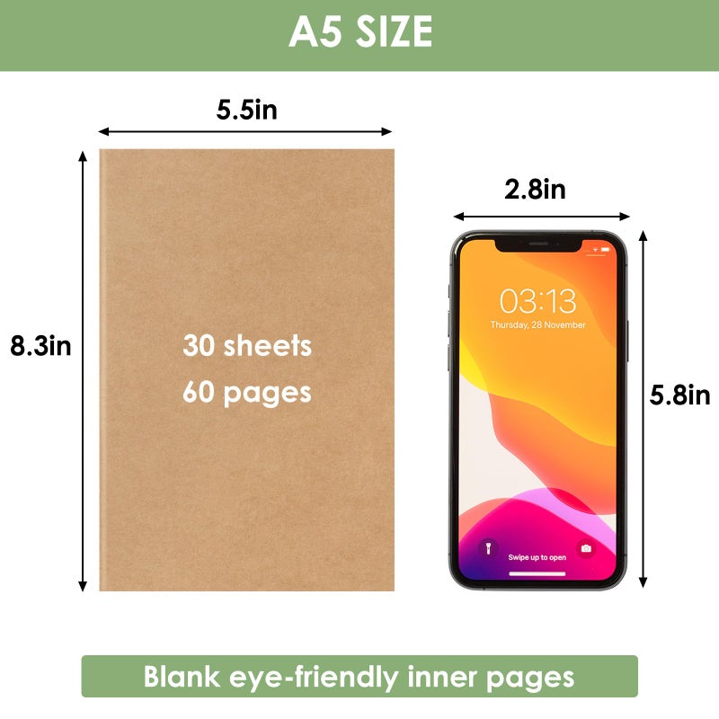 LABUK 8 Pack Blank Kraft Notebooks Journals Notebook Sketch Drawing Pad Book Bulk for Kids Junk Journal, A5, 60 Pages, 8.3 x 5.5 inches - Image 2