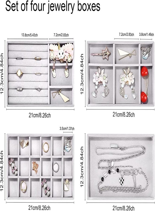 Shrevi 4PCS Stackable Velvet Jewelry Organizer For Drawer, Jewelry Storage Display Trays, Earring Bracelet Necklace Ring Organizer Holders For Women - Image 4