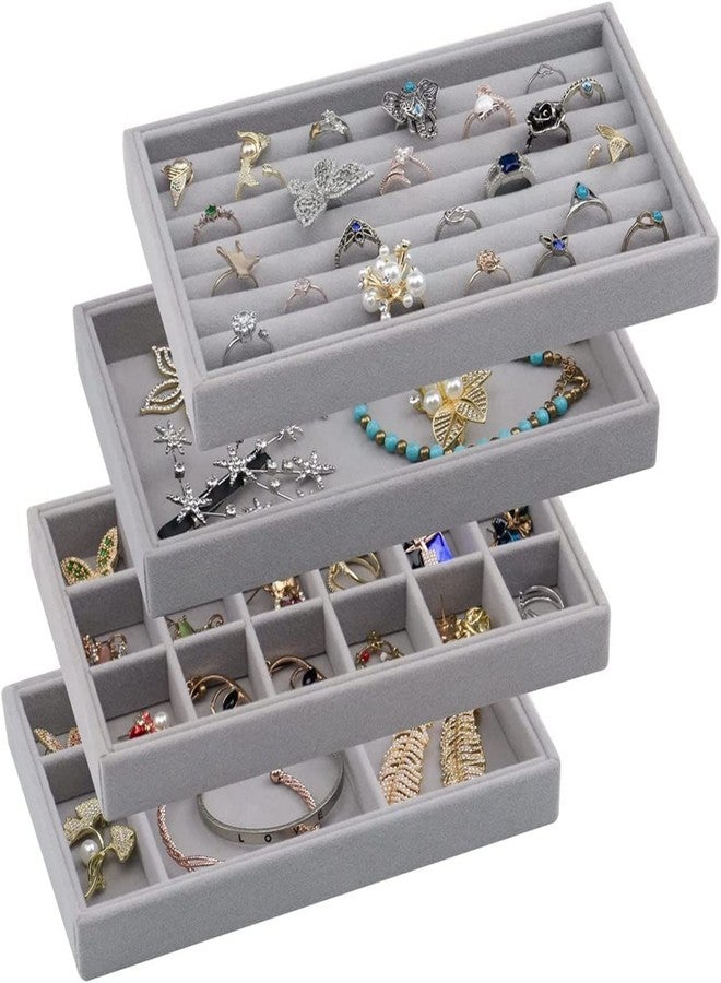 Shrevi 4PCS Stackable Velvet Jewelry Organizer For Drawer, Jewelry Storage Display Trays, Earring Bracelet Necklace Ring Organizer Holders For Women - Image 1